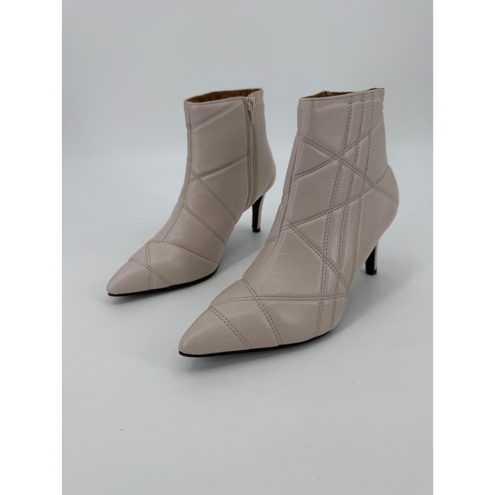 Made in Spain Beige Quilted Leather Pointed Toe Stiletto Ankle Boots Size 39